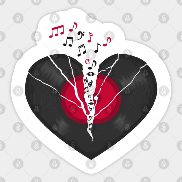 Broken LP Vinyl Record Heart Flying Notes Sticker by Nerd_art